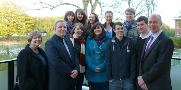 Le Cateau trip students and ( r-l) Martin Ward Principal Ron Bourley Head of Modern Foreign Languages and Lynne Banks Head of English