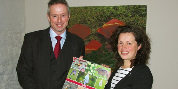 Pictures - Mark Evans presents the calendars to Helen Trotman of Shroposhire Wildlife Trust