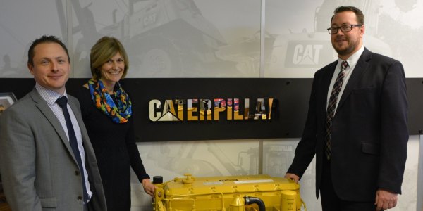 (081216) REDUCED L-R Andrew Lee and CEO Principal of Shrewsbury Colleges Group Lyn Surgeon with Caterpillar MD Matt Bulley