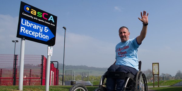 Craig Nicholson launches challenge to complete five marathons in five days in his wheelchair to raise funds for CasCA - Community Arts Sports Craven Arms - which is an arm of the charity The Furniture Scheme based in Ludlow.