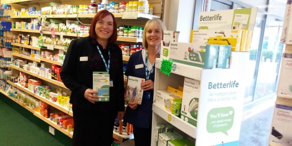 Lorraine Anderson and Mandy Price present some of the new products at Lunts pharmacy in Craven Arms