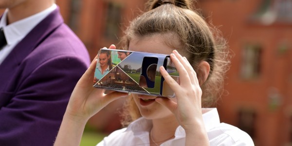 Edina Jones enjoys VR headsets produced by Ellesmere College which are being used around the world
