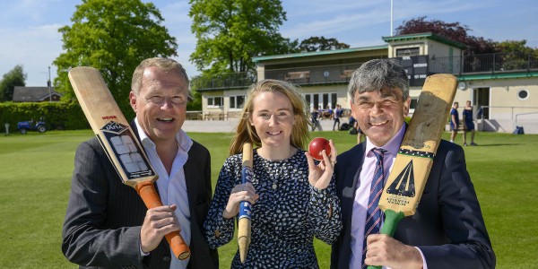 Matt Sandford, CEO of Pure Telecom, Kate Oakley, marketing manager of Pure Telecom and Toby Shaw, Shropshire County Cricket Club chairman.