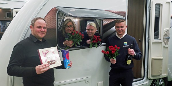 All set to welcome Valentine’s Day buyers are Salop Leisure sales staff (from left) Eoin Blakeway, Lyn Wells, Lesley Phillips Powell and Jack Williams.
