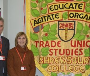 L-R Steve Bradfield and Jean Parkes, TUS teachers AT Shrewsbury Colleges Group and Mike Edwards, Head of Trade Union Studies small