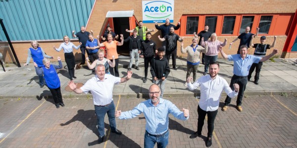 The AceOn team celebrate making the final five in the awards at the company’s Telford headquarters