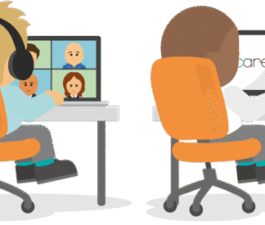 Workers on computers