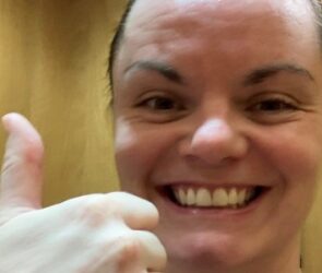 Jo Winning after completing her swimming challenge for charity