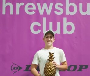 Tennis Player Sonay Kartal stood with trophy at Shrewsbury Club