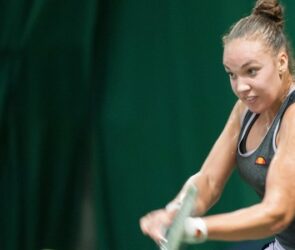 Freya Christie in action during her opening day victory in the W100 tournament at The Shrewsbury Club.