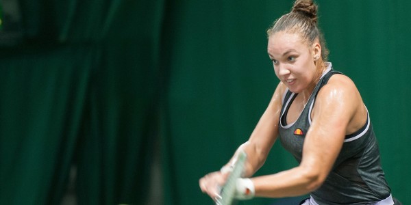Freya Christie in action during her opening day victory in the W100 tournament at The Shrewsbury Club.