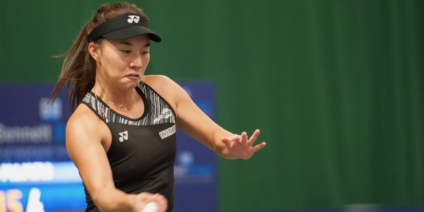 Lily Miyazaki was one of three British first round winners yesterday in the ITF World Tennis Tour event at The Shrewsbury Club.