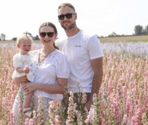 Family in a flower field