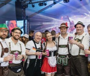 Group of people by the stage at Shropshire Oktoberfest
