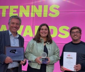 Two of last year’s national LTA Awards winners came from Shropshire. Dave Courteen, left, the managing director of The Shrewsbury Club, holds the LTA’s Performance Competition of the Year Award, with Amy Dannatt, the winner of the LTA’s Rising Star Award, and Simon Haddleton, The Shrewsbury Club’s director of tennis.