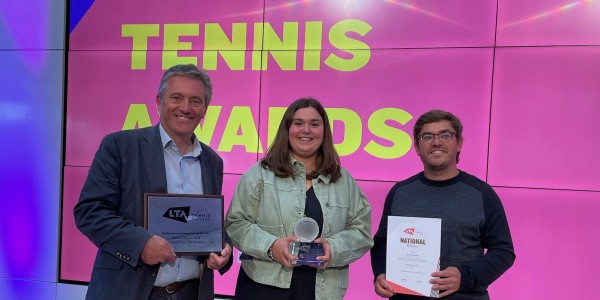 Two of last year’s national LTA Awards winners came from Shropshire. Dave Courteen, left, the managing director of The Shrewsbury Club, holds the LTA’s Performance Competition of the Year Award, with Amy Dannatt, the winner of the LTA’s Rising Star Award, and Simon Haddleton, The Shrewsbury Club’s director of tennis.