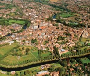An aerial image of Shrewsbury