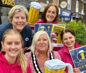 L-R Sophie Pitchford from Shropshire Festivals, Sally Themans from Love Shifnal, Cllr Ellen Moore - the mayor of Shifnal, and Beth Heath and Clare Wells from Shropshire Festivals