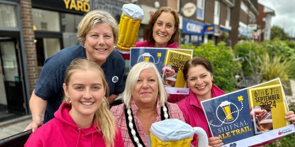 L-R Sophie Pitchford from Shropshire Festivals, Sally Themans from Love Shifnal, Cllr Ellen Moore - the mayor of Shifnal, and Beth Heath and Clare Wells from Shropshire Festivals